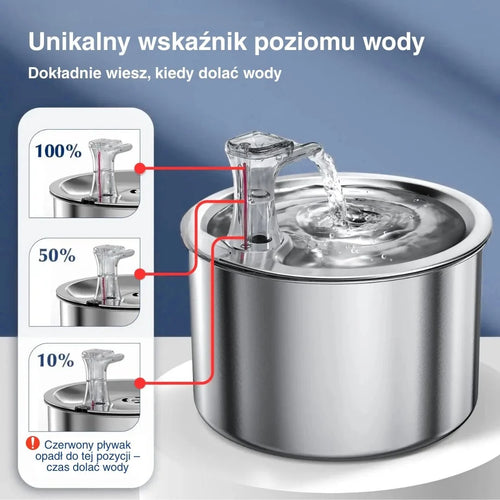 Fontanna dla kotów ze stali nierdzewnej 2L z filtrem i czujnikiem ruchu do domu