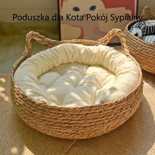 Legowisko dla kota ręcznie tkane z bawełny – z zdejmowaną podkładką sezonową