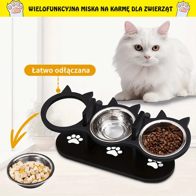 Miska dla kota na podwyższeniu z 3 miskami ze stali nierdzewnej – Ergonomiczny stojak do karmienia