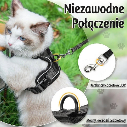 Szelki dla Kota z Regulacją i Smyczą 60 cm – Odporne na Ucieczkę, Odblaskowe Elementy 8