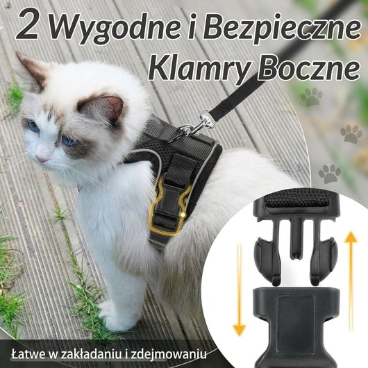 Szelki dla Kota z Regulacją i Smyczą 60 cm – Odporne na Ucieczkę, Odblaskowe Elementy 12