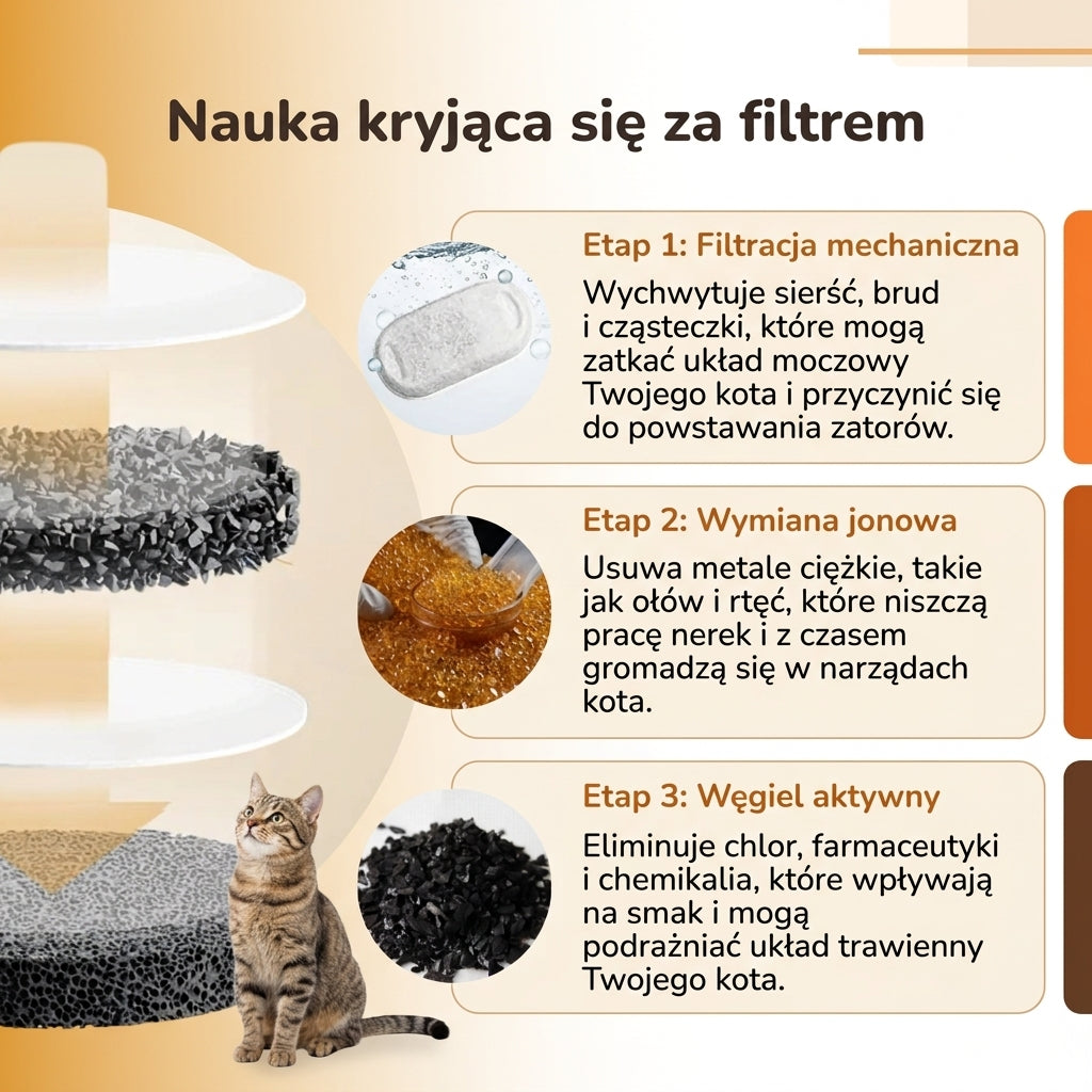 Fontanna dla Kotów ze Stali Nierdzewnej z Wielostopniowym Filtrem