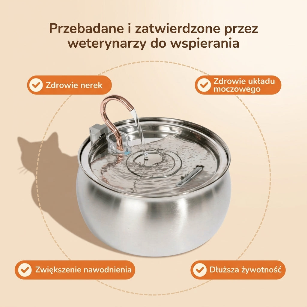 Fontanna dla Kotów ze Stali Nierdzewnej z Wielostopniowym Filtrem