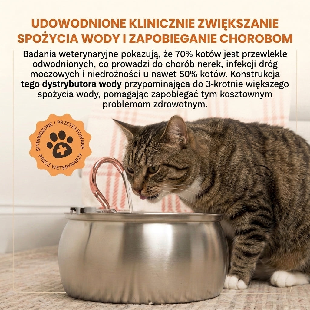 Fontanna dla Kotów ze Stali Nierdzewnej z Wielostopniowym Filtrem